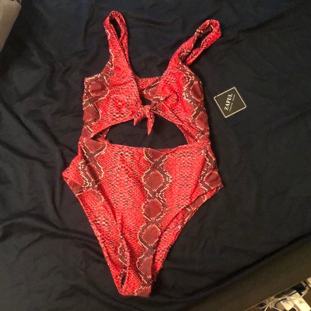 Red alligator/crocodile/snake one piece swimsuit